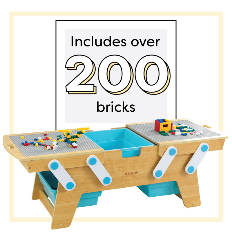 Building Bricks Play N Store Wooden Table with 200 Bricks Natural